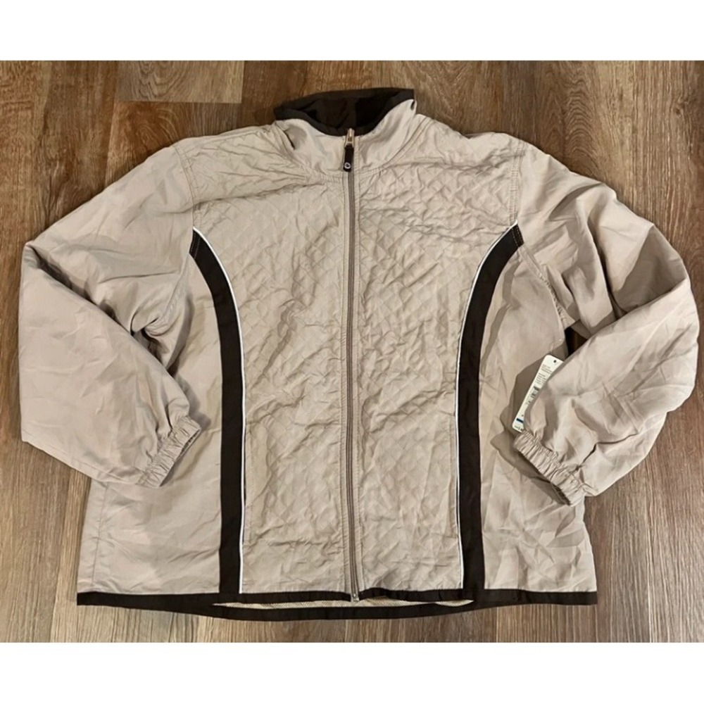 Three Hearts Zip Up Jacket Quilted Windbreaker NWT XL Tan Brown Striped